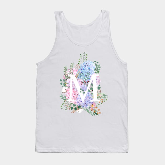 botanical monogram alphabet M hydrangea flowers Tank Top by colorandcolor